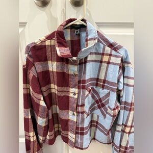 Two-Tone Plaid Flannel Shirt